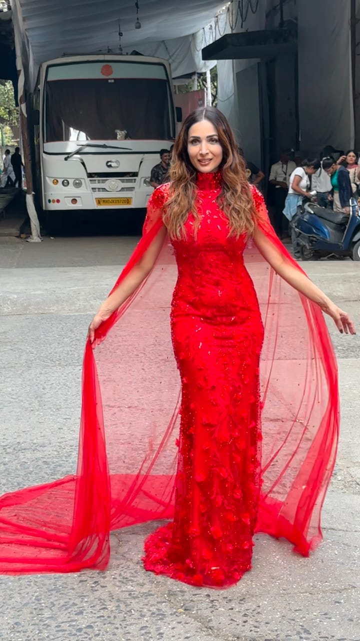 open lace back dress Malaika Arora in our Red Emroidered Kalidar Jacket Set  Bhumika Sharma