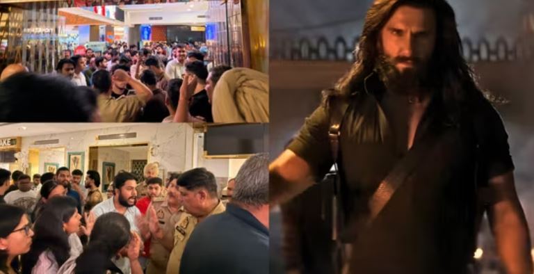 SHOCKING CHAOS AT NOIDA MALL: Dhurandhar 2 Show STOPPED MIDWAY—Furious Fans Protest, Police Rush In to Control Angry Crowd!