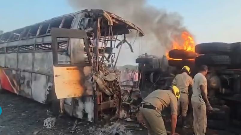 Horrific! 10 Burnt Alive, 20 Injured as Private Bus Collides with Tipper Truck and Bursts into Flames in Andhra Pradesh