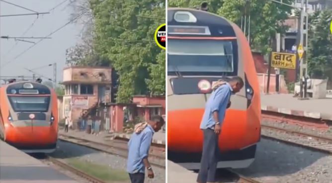 बिहार का एक आदमी प्लेटफॉर्म के किनारे तंबाकू थूकते समय तेज़ रफ़्तार वंदे भारत की चपेट में आकर मारा गया – चौंकाने वाला वीडियो वायरल!