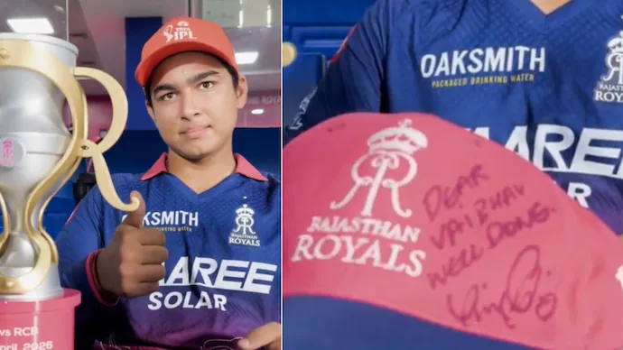 15-Year-Old Vaibhav Sooryavanshi Gets Virat Kohli's Autograph on RR Cap After Blasting RCB – 