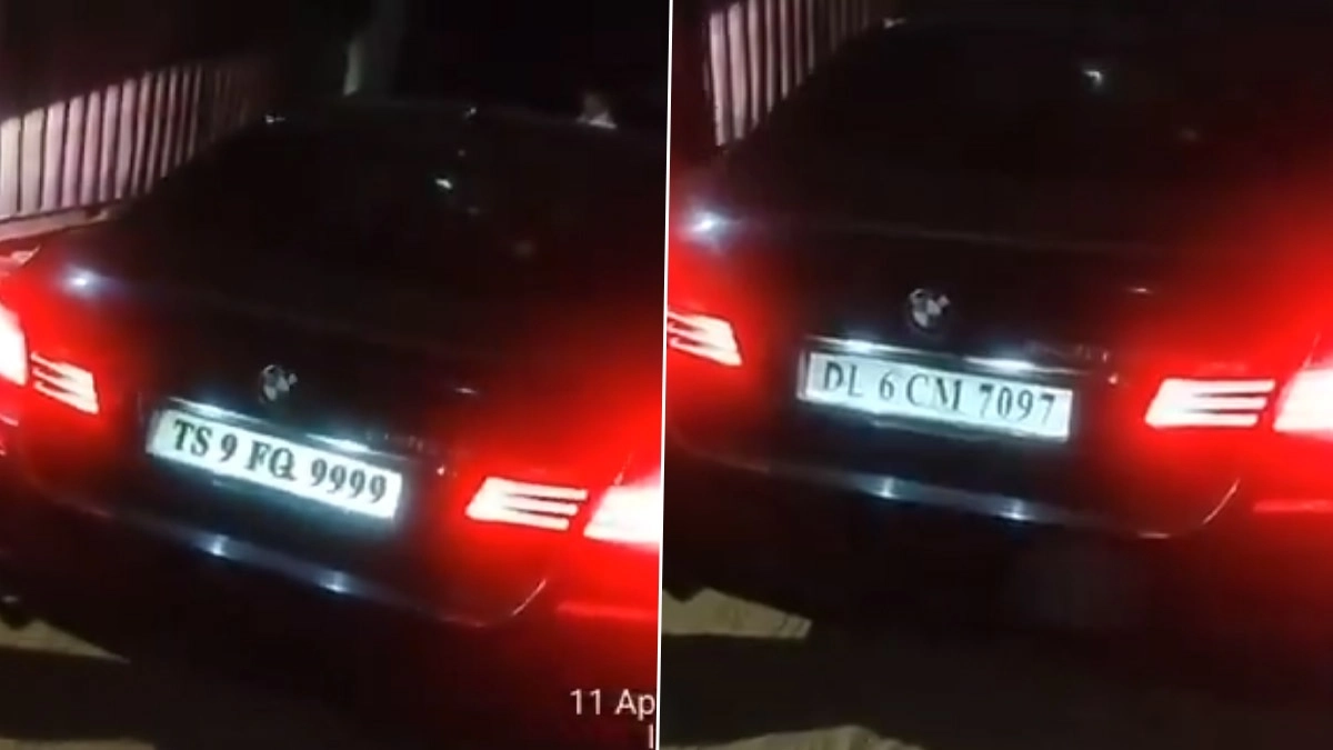 James Bond Style! Drunk Doctor Flips BMW's Hi-Tech Number Plate to Delhi in Seconds After Hyderabad Police Stop—Shocking Video