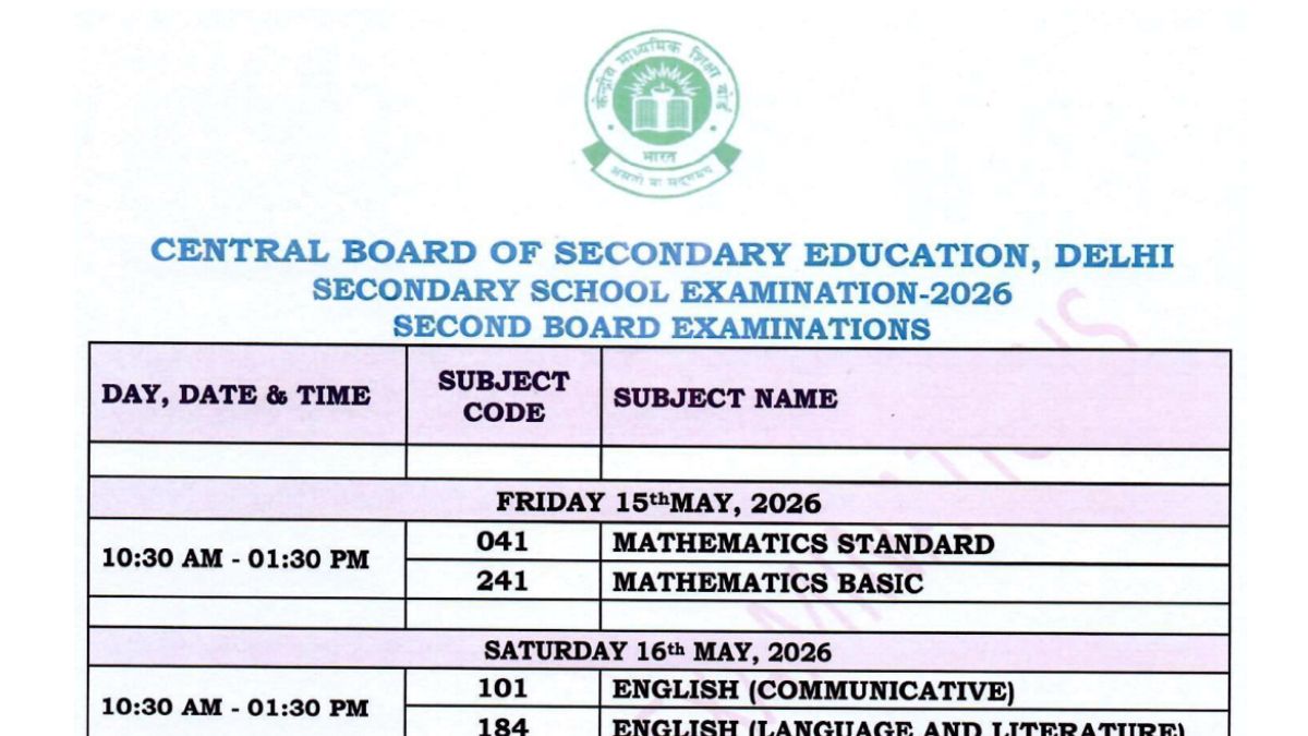 CBSE Class 10 Students Alert! Second Board Exam Date Sheet Out — Check Full Schedule From May 15 to 21 Right Now! 