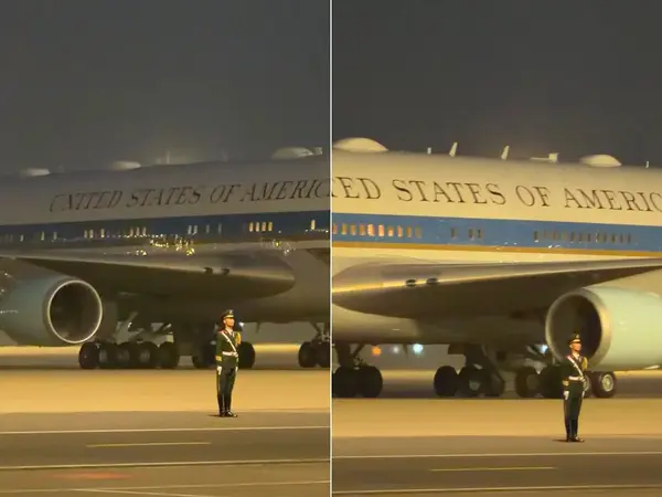 Chinese Soldier Steals Spotlight: Stands Frozen as Trump's Air Force One Taxies Inches Away – Viral Madness!