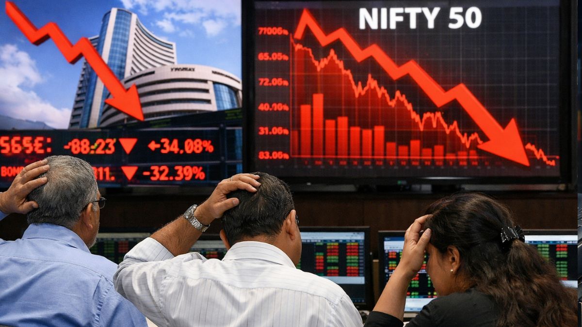 आज शुरुआती कारोबार में शेयर बाज़ार 1% से ज़्यादा गिरा: Sensex 1000+ अंक टूटा – जानिए क्यों गिर रहा है!