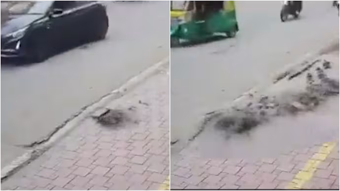 इंदौर में 40 करोड़ रुपये की स्मार्ट सिटी सड़क में पानी की पाइपलाइन के टेस्ट के दौरान दरार आ गई और पानी तेज़ी से बाहर निकलने लगा।