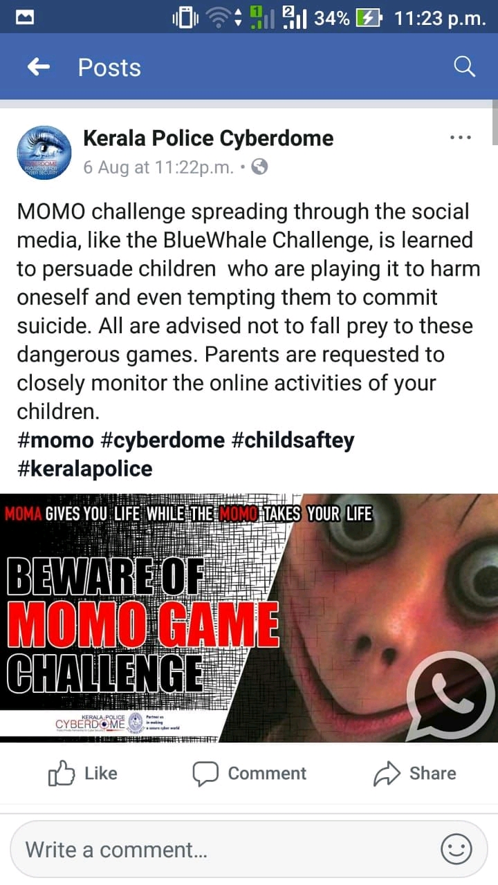Do not play MOMO game warn all your near and dear ones.