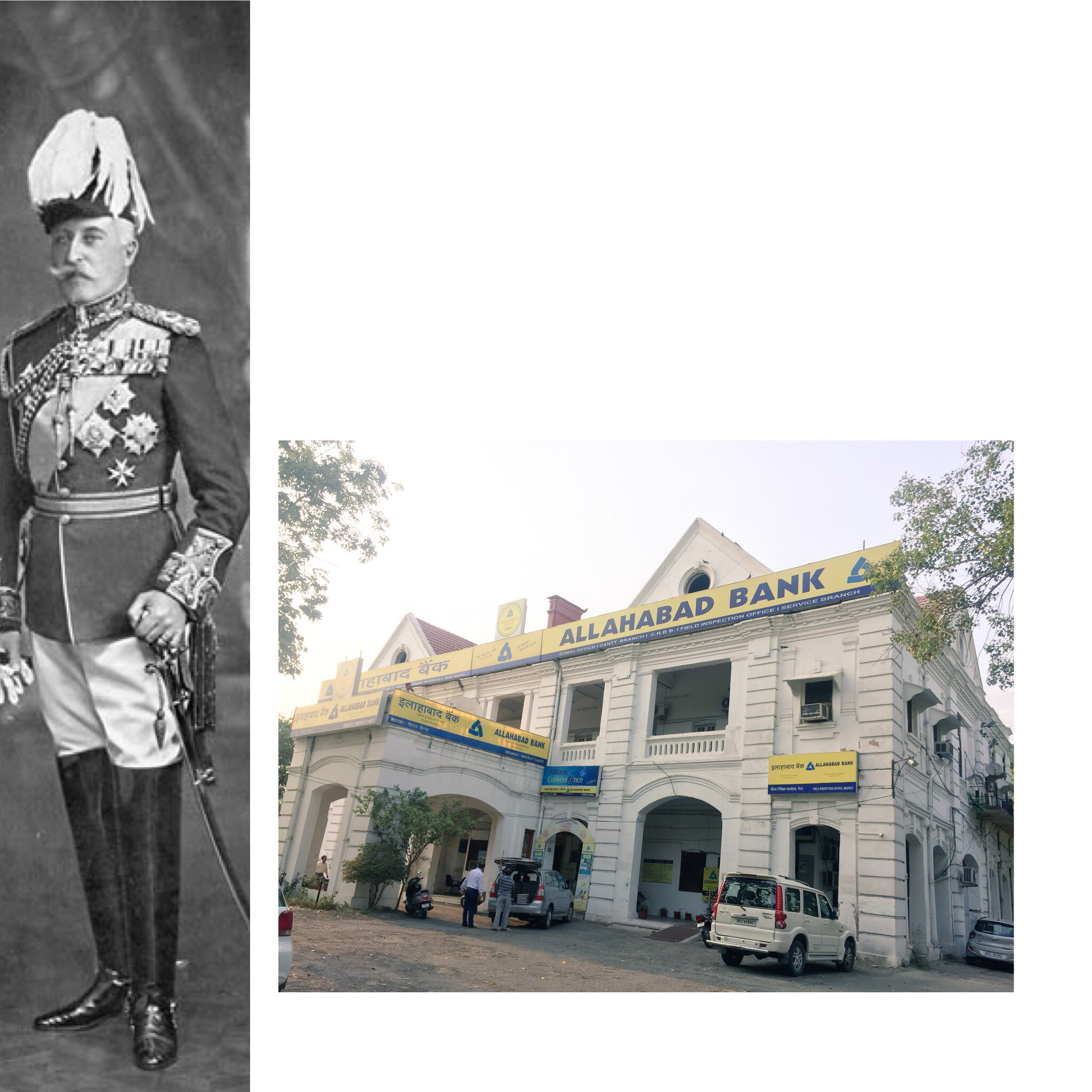 Meerut Cantonment established in 1806 also witnessed Prince Arthur William Patrick Albert, the third son of Queen Victoria, he stayed in Meerut during 1883-1884. This grand white tall building that housed the Duke still stands as one of the branches of Allahabad Bank in Mrt Cantt. Later he was titled as the Duke of Connaught and Strathearn, in 1922 he re-visited India and developed a few masterpieces in Lutyen’s zone in Delhi.