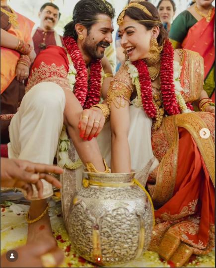 Rashmika Mandanna Weds Vijay Deverakonda in Dreamy Red Silk Saree and Temple Jewellery Wedding in Dreamy Red Silk Saree Editions, Fairytale  Rashmika Mandanna Wedding, 