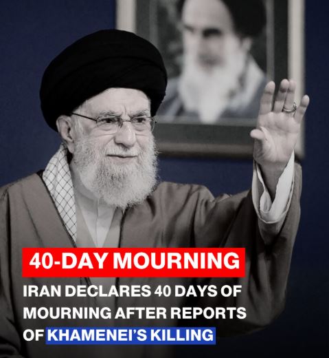Iran Declares 40 Days of National Mourning After Supreme Leader Ayatollah Ali Khamenei's Death—Massive Crowds Gather in Tehran