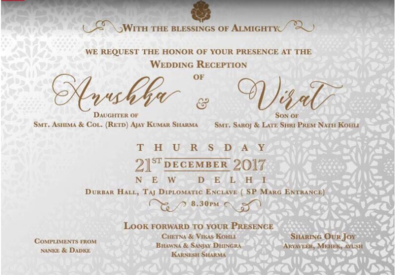 Virat and Anushka to host a family reception in Delhi on 21st December